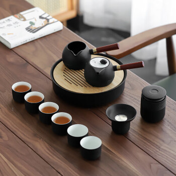 京器双侧把礼盒装陶瓷茶具套装日式功夫茶具黑陶侧把壶整套茶具