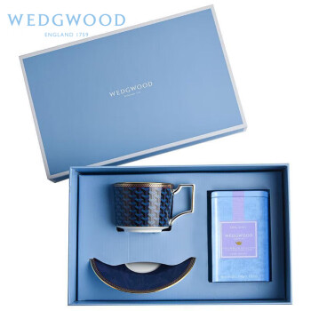 WEDGWOOD威基伍德 拜占庭蓝色杯碟组+伯爵茶罐礼盒 骨瓷欧式咖啡杯