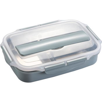 美厨（maxcook）304不锈钢饭盒 3格加大加深学生饭盒餐盘便当盒带分隔配餐具 1L蓝色MCFT914