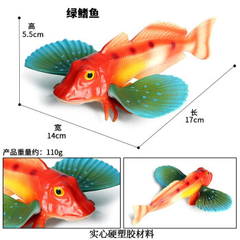 Oenux玩具鱼认物儿童假鱼仿真海洋淡水鱼模型动物三文食人金枪咸鱼水母 M-1278绿鳍鱼