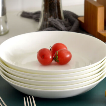 军澜陶瓷盘子饭盘纯白深盘家用商用8寸陶瓷菜盘汤盘简约中式餐具