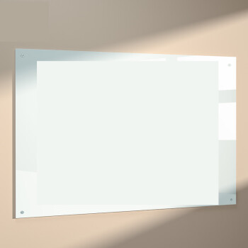 得力(deli)挂式白板90*60cm磁性钢化悬挂式玻璃白板办公会议写字板黑板 8735B (白色)