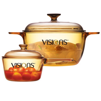 康宁（VISIONS）晶彩透明玻璃深汤锅2.5L+VSP1L单柄奶锅辅食锅锅具套装2件组