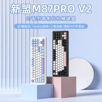 新盟（TECHNOLOGY）M87ProV2有线无线蓝牙三模客制化机械键盘RGB热插拔gasket结构电竞键盘星光白（侧刻）水蜜桃轴V2