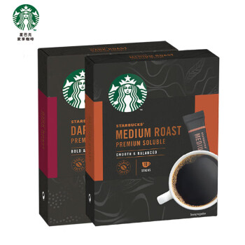 星巴克(Starbucks)速溶黑咖啡0糖 中度+深度烘焙20条46g【混合两盒装】