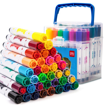 得力36色可洗印章儿童涂鸦宝宝玩具彩色画笔/水彩笔套装70673-36（1桶装）