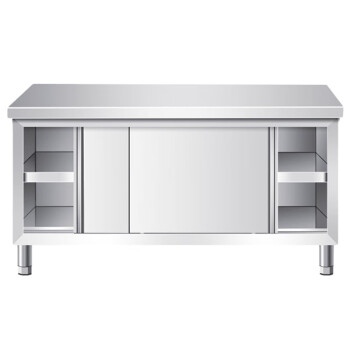 TYXKJ 不锈钢工作台厨房操作台面储物柜切菜桌子带拉门案板商用   组装款长180宽80高80cm单通