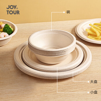 JOYTOUR甘蔗浆纸盘纸碗一次性餐具食品级可降解甘蔗浆纸碗350ml【50只】