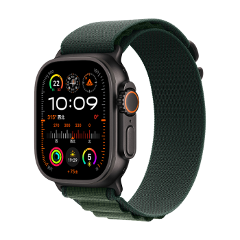 Apple/苹果 Watch Ultra2 2024版智能手表蜂窝款49毫米黑色钛金属表壳暗绿色高山回环式表带L MXDP3CH/B