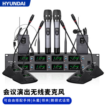 HYUNDAI现代YH-08会议专业话筒无线舞台演出演讲家庭KTV动圈无线话筒 一拖八麦克风 选配 