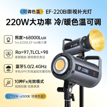 金贝（JINBEI）EF-220BI（可调色温）直播美颜柔光LED灯 220W大功率影棚补光氛围灯 EF-220BI 单灯+3米灯架