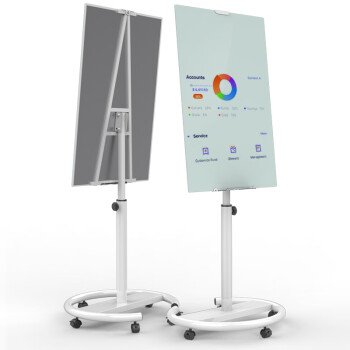 美硕 磁性钢化玻璃白板移动支架白板展示架办公会议写字板70*100cm