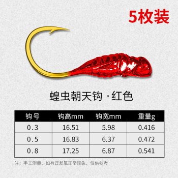 伊豆伊势尼千又朝天钩传统钓鱼钩本挂别式野钓手工铅头钩仿生蚂蚱红5