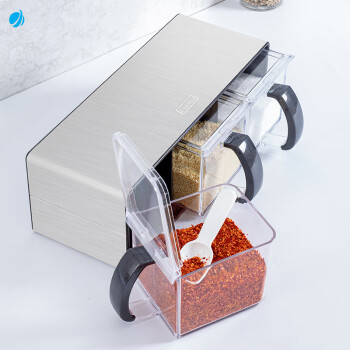 阿司倍鹭（ASVEL）不锈钢调味料盒调味罐 横竖两用调料盒附勺贴纸 三个装