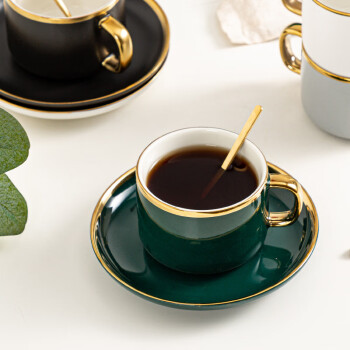 诗丰旭陶瓷咖啡杯欧式小单个带勺子带碟优雅简约杯子马克杯北欧ins 黑金