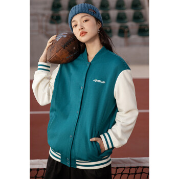 茵曼茵曼夹克外套女春季撞色棒球服宽松学院风休闲时尚上衣18213844