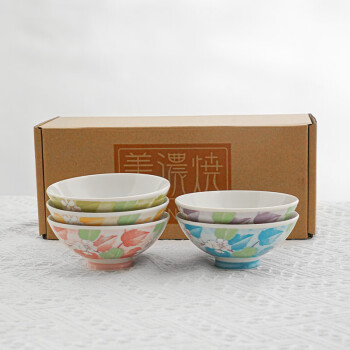 美浓烧（Mino Yaki）日本进口陶瓷饭碗家用简约釉下彩精致日式小碗5件套