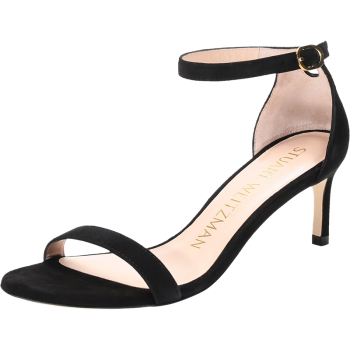 STUART WEITZMAN女士一字带高跟凉鞋黑色 NUNAKEDSTRAIGHT 60 BLK SUE SUEDE 37