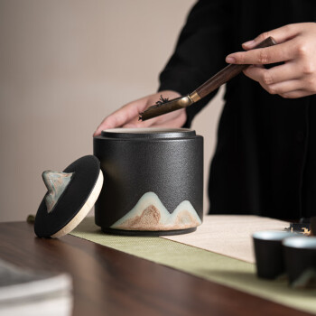 苏氏陶瓷（SUSHI CERAMICS）手绘釉画彩千里江山茶叶罐密封罐