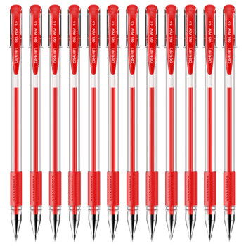 得力拔帽子弹头中性笔6600ES（0.5mm-12支-红色） 签字笔