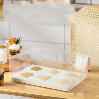 畅宝森 纸杯蛋糕 烘焙专用白底透明纸托蛋糕盒6只装/10套 JR1