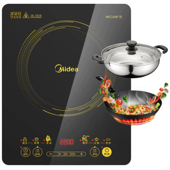 美的（Midea）电磁炉 家用 2200W大功率 滑控调节 电磁灶 火锅炉 耐用面板 一键爆炒 智能定时 WH2202