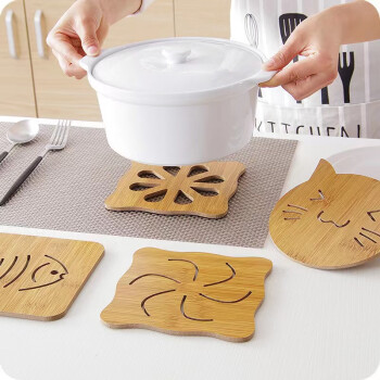 致年华（zhinianhua） 杯垫 创意木质餐桌隔热垫水杯垫 卡通防滑碗垫10个装 DE