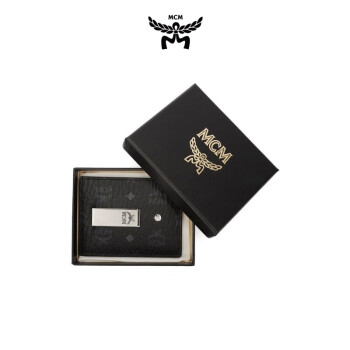 MCM 中性礼盒款黑色人造革配牛皮革卡包卡夹 MXCAAVI02BK001