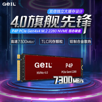 GEIL金邦2TB SSD固态硬盘M.2接口(PCIe 4.0 x4)NVMe SSD游戏高性能版 2G独立缓存高速7300MB/S P4P系列
