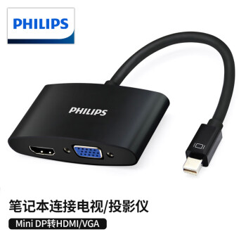 飞利浦 Mini DP转HDMI/VGA转换器  高清视频转接头二合一 苹果雷电接口笔记本电视投影仪连接线 SWR3121B/93