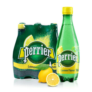 法国原装进口 巴黎水（Perrier）气泡矿泉水 柠檬味含气天然矿泉水 500ml*6瓶 （塑料瓶）整箱