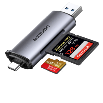 绿联 CM185 多功能二合一高速读卡器 支持SD/TF单反相机记录仪手机存储内存卡 双卡双读 Type-C+USB3.0 50706