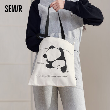 森马（Semir）帆布袋熊猫系列男单肩手提包大容量托特包105324153217