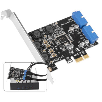 魔羯（MOGE）台式机光驱位USB3.0四口面板 PCIE转USB3.0扩展卡 转接卡 MC2000+MC20013
