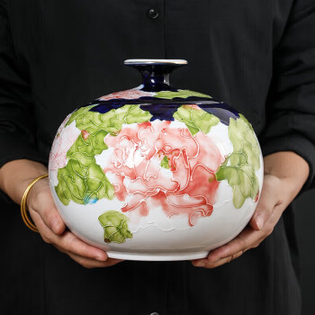 与非-茶叶罐 手绘拉土条小方圆花开富贵茶叶罐茶道配件礼盒装