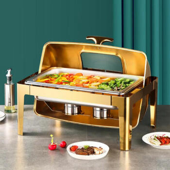 朗赫 餐炉不锈钢长方形可视炉电加热全翻盖餐炉 方型金色可视盖