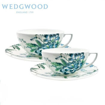 WEDGWOOD威基伍德 翠玉凤凰2杯2碟-白 骨瓷中国风欧式双人下午茶咖啡具