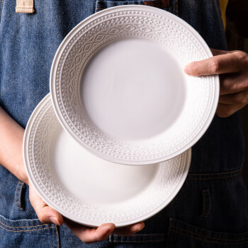 几物森林 餐具套装盘子家用盘西餐盘菜盘子饺子盘简约浮雕 8英寸深盘2只装