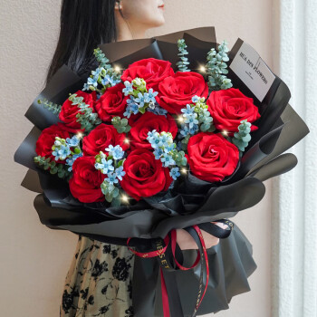 爱花居鲜花速递11朵红玫瑰花束表白礼物送女友同城配送|dyh46