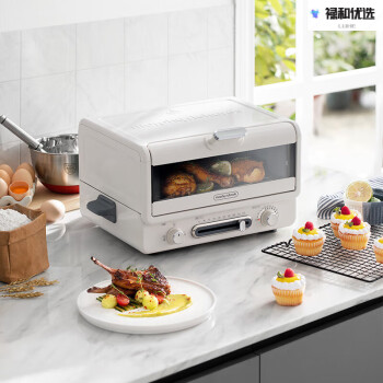 摩飞 电烤箱家用 迷你多功能煎烤一体小型 上下独立控温 12L 椰奶白 MR8800