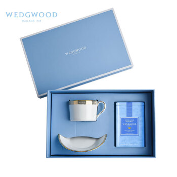 WEDGWOOD威基伍德金色蕾丝杯碟组+原味茶罐礼盒茶杯碟套装骨瓷咖啡杯碟