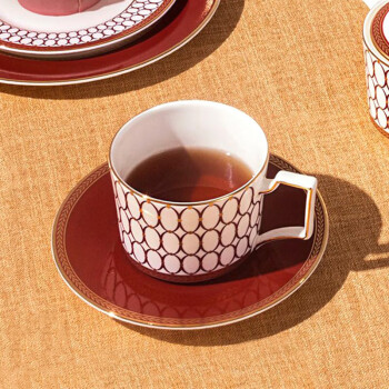 WEDGWOOD威基伍德 金粉年华鎏金红 杯碟套组 220ml骨瓷欧式下午茶咖啡具
