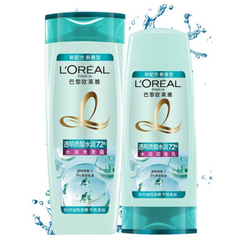 欧莱雅（LOREAL）透明质酸水润洗发水400ml+发乳200ml 洗发护发套装