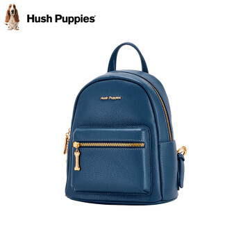 暇步士（Hush Puppies）双肩包女牛皮小背包真皮高级时尚休闲出游旅行包女 蓝色