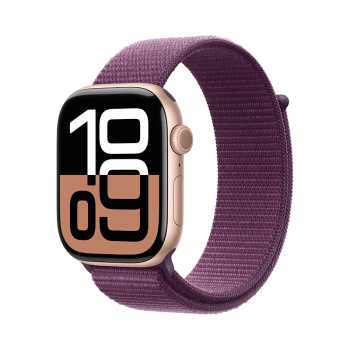 Apple/苹果 Watch Series 10 智能手表GPS款46毫米玫瑰金色铝金属表壳梅子色回环式运动表带MX2C3CH/B