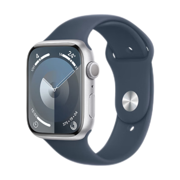 Apple/苹果 Watch Series 9 智能手表GPS款45毫米银色铝金属表壳 风暴蓝色运动型表带M/L MR9E3CH/A