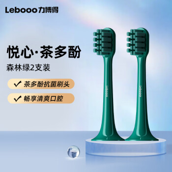 力博得（Lebooo）电动牙刷头杜邦茶多酚刷丝 绿色2支装 (适用HS幻世、悦心电动牙刷)