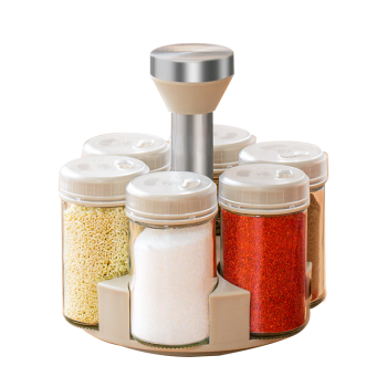禧天龙调味罐厨房调料罐组合套装盐味精调味瓶360度可旋转调料盒7件套