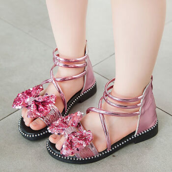 女童凉鞋新款时尚夏季韩版小女孩公主中大童儿童罗马小孩凉鞋b26粉色