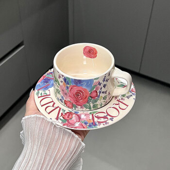 德欧星光厨具 陶瓷咖啡杯花卉杯碟釉下彩复古拿铁杯子/个 玫瑰 2个起售